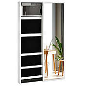 Slickblue Wall Mounted Jewelry Full-Length Mirror Slide Cabinet Armoire-White