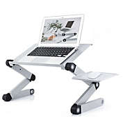 RAINBEAN Adjustable and Foldable Portable Laptop Stand with Mouse Pad in Silver