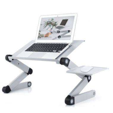RAINBEAN Adjustable and Foldable Portable Laptop Stand with Mouse Pad in Silver. View a larger version of this product image.