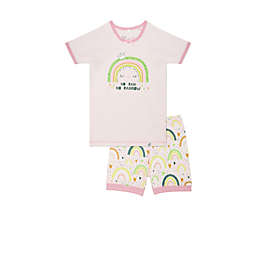 Deux par Deux Organic Cotton Two Piece Pajama Set Light Pink Rainbow Print