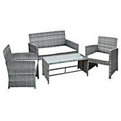 Outsunny 4-Piece Wicker Outdoor Rattan Furniture Set with Loveseat, 2 Chairs, & Coffee Table with UV Fighting Material