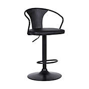 Armen Living Eagle Contemporary Adjustable Barstool in Black Powder Coated Finish with Black Faux Leather and Black Brushed Wood Finish Back