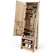 Slickblue 2-in-1 Wooden Cosmetics Storage Cabinet with Full-Length Mirror and Bottom Rack
