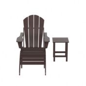 WestinTrends 3-Piece Outdoor Adirondack Folding Chair with Ottoman and Side Table Set, Dark Brown