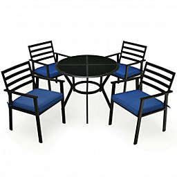 Costway-CA 5PCS Outdoor Patio Dining Chair Table Set with Cushions