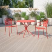 Flash Furniture Oia Commercial Grade 35.25" Round Coral Indoor-Outdoor Steel Patio Table with Umbrella Hole