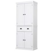 HOMCOM 72" Traditional Freestanding Kitchen Pantry Cupboard with 2 Cabinet, Drawer and Adjustable Shelves, White