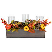 Northlight 27" Pumpkin, Berry and Pine Cone Fall Harvest Triple Pillar Candle Holder