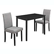 Monarch Specialties I 1016 Dining Set - 3pcs Set / Black / Grey Linen Parson Chairs