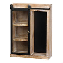 Accent Plus Rustic Open Wall Cabinet with Chalkboard Back and Glass Barn Door