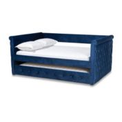 Baxton Studio Amaya Modern And Contemporary Navy Blue Velvet Fabric Upholstered Queen Size Daybed With Trundle - Navy Blue