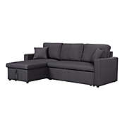 Saltoro Sherpi 82 Inch Reversible Sleeper Sectional Sofa with Storage Chaise, Dark Gray-