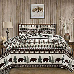 Market & Place Bear Plaid 2-Piece Reversible Twin Quilt Set in Chocolate/Green