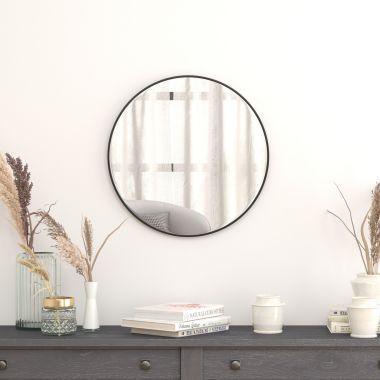 Flash Furniture Julianne 24" Round Black Metal Framed Wall Mirror - Large Accent Mirror for Bathroom, Vanity, Entryway, Dining Room, & Living Room. View a larger version of this product image.