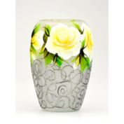 Art Glass Designs 7.75" Yellow and Silver Rose Flowers Glass Vase
