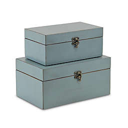 HomeRoots Office Set of Two Pale Blue Wooden Storage Boxes Blue