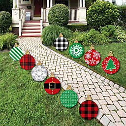 Big Dot of Happiness Black, Red and Green Ornaments - Lawn Decorations - Outdoor Holiday and Christmas Yard Decorations - 10 Piece