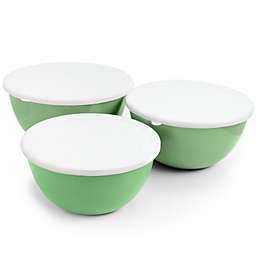 Gibson Home Plaza Cafe 3 Piece Stackable Nesting Mixing Bowl Set with Lids in Mint