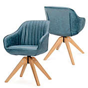 Slickblue Modern Leathaire Set of 2 Swivel Accent Chair with Beech Wood Legs-Blue