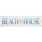 Urban Trends Collection Metal Rectangle Wall Decor with "Beach House" and Embossed Rope Side Design Distressed Finish White