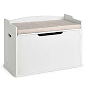 Slickblue Kids Toy Wooden Flip-top Storage Box Chest Bench with Cushion Hinge-White