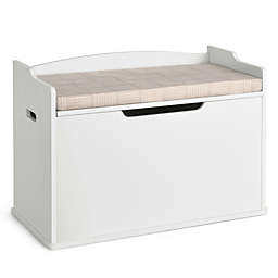 Slickblue Kids Toy Wooden Flip-top Storage Box Chest Bench with Cushion Hinge-White