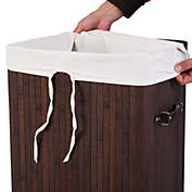 Slickblue Rectangle Bamboo Hamper Laundry Basket Washing Cloth Bin Storage Bag Lid 3 color