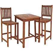 Sunnydaze Outdoor Meranti Wood with Teak Oil Finish Square Bar Height Table and Chairs - Brown - 3pc