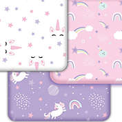 GROW WILD Baby Crib Sheets Girl 3-Pack   Soft & Stretchy Jersey Cotton Fitted Crib Sheet   Unicorn Rainbow Pink Purple