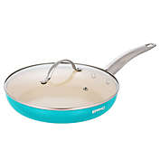 EPPMO 10 in. Ceramic Aluminum Nonstick Frying Pan in Blue with Lid