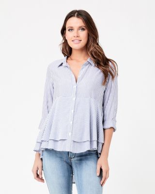 Ripe Maternity Stripe Layered Peplum Shirt Navy / White