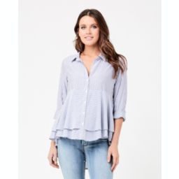 Ripe Maternity Stripe Layered Peplum Shirt Navy / White