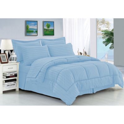 Elegant Comfort 8-Piece Light Blue Silky Soft Dobby Stripe Bed Comforter Set