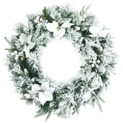 Costway 24" Pre-lit Snowy Christmas Wreath