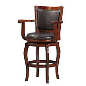 Saltoro Sherpi Swivel Barstool with Sleek Rolled Arms and Nailhead Accents, Brown-