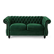 Contemporary Home Living 61.75" Green and Brown Traditional Chesterfield Loveseat Sofa