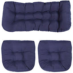 Sunnydaze Tufted Olefin 3-Piece Indoor/Outdoor Settee Cushion Set - Blue