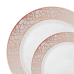 Smarty Had A Party White with Silver and Rose Gold Mosaic Rim Round Plastic Dinnerware Value Set (120 Dinner Plates + 120 Salad Plates)