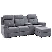 HOMCOM L-Shaped Sofa Manual Reclining Sectional with Chaise 3 with Storage Console and Cup Holders, Grey