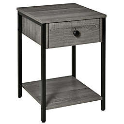 HOMCOM Industrial Side Table with Storage Shelf, Accent Table with Drawer for Living Room, or Bedroom, Grey