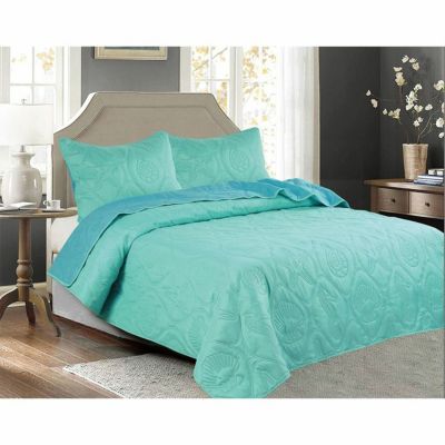 Luxe Bedding 3-piece Oversized Quilted Bedspread Coverlet Set Full/Queen, Turquoise
