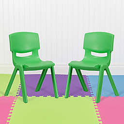 Flash Furniture 2 Pack Green Plastic Stackable School Chair with 15.5" Seat Height
