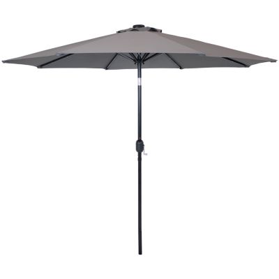 Sunnydaze 9-Foot Outdoor Market Patio Umbrella with Solar LED Lights - Gray
