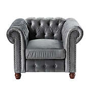 Lazzara Home Clifton 42.5"W Square Arm Velvet Straight Chesterfield Chair In Dark Gray
