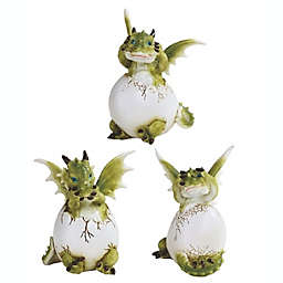 FC Design 3-Piece Hear See Speak No Evil Adorable Dragon Hatching from Egg Statue Fantasy Home Decoration 5.5