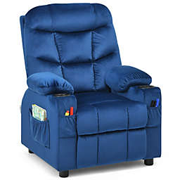 Slickblue Adjustable Lounge Chair with Footrest and Side Pockets for Children-Blue