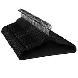 Elama Home 100 Piece Set of Velvet Slim Profile Heavy Duty Felt Hangers with Stainless Steel Swivel Hooks in Black