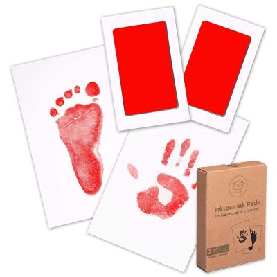 KeaBabies 2pk Inkless Hand and Footprint Kit, Ink Pad for Baby Hand and Footprints, Mess Free Baby Imprint Kit (Ruby)