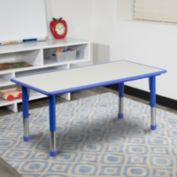 Flash Furniture 23.625''W x 47.25''L Rectangular Blue Plastic Height Adjustable Activity Table with Grey Top