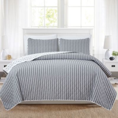 Market & Place  Nora Striped 3-Piece Reversible Full/Queen Quilt Set in Grey
